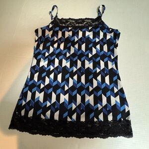 Women’s Geometric Blue, white, and Black lace Women's tank Top by Maurice’s